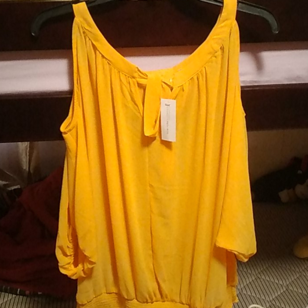 Yellow cold shoulder top